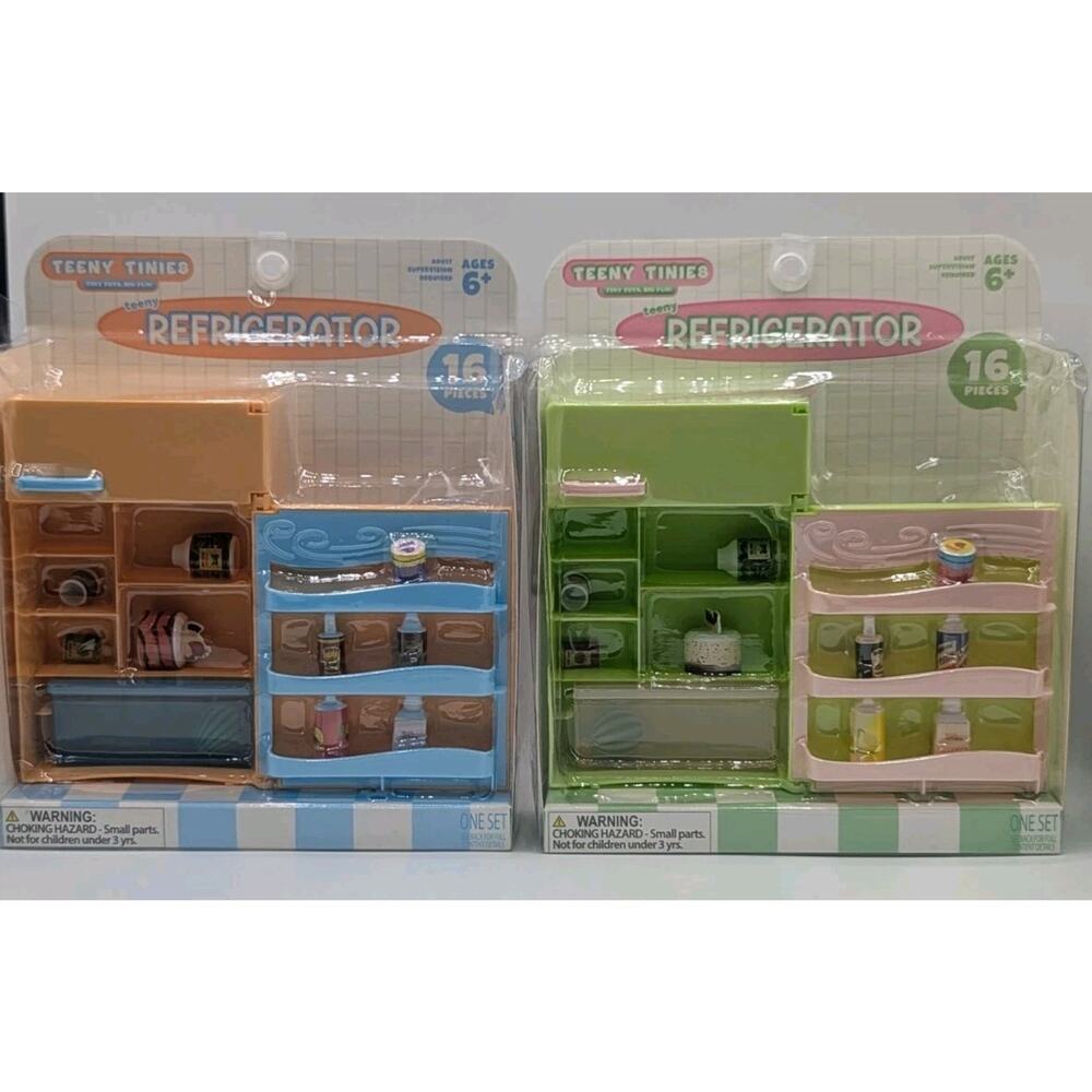 Lot Of 2 Teeny Tinies Mini Refrigerator 16pc Playsets Toy Mini Fridge & Foods